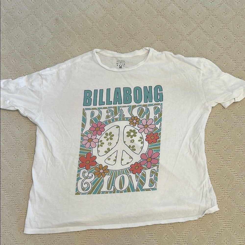 Billabong White Tee with Peace & Love Graphic